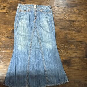 True Religion Light Blue Denim Flare Skirt